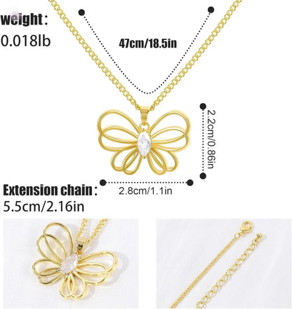 Gold Butterfly Pendant Necklace for Women 14K Gold Plated Hollow Butterfly Choker Necklace Adjustable Chain Elegant Insect Fairy Butterfly Statement Necklace Party Trendy Summer Jewelry Gift for Women