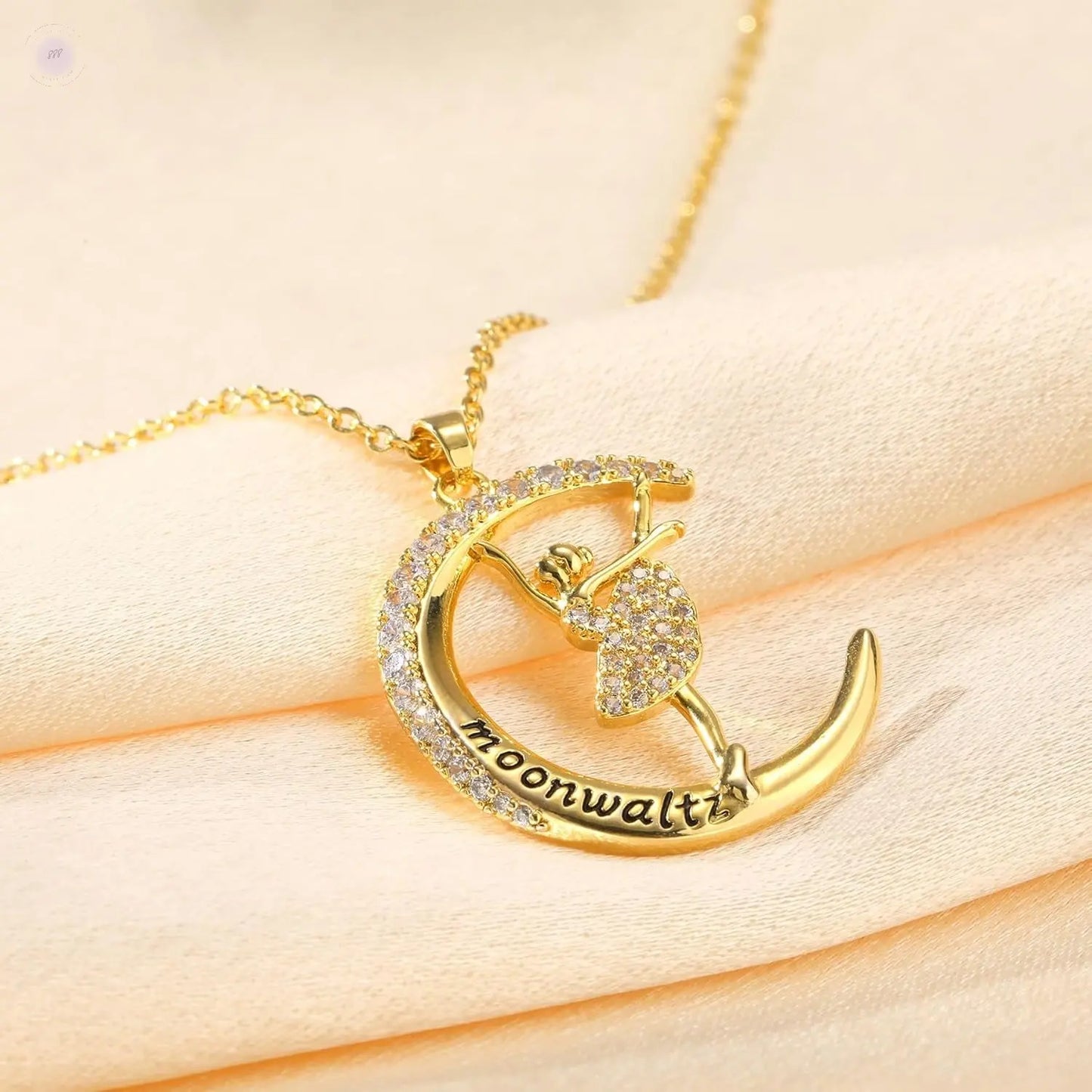 Gold Ballerina Pendant Necklace for Women 14K Gold Plated Cubic Zirconia Moon Ballet Dance Charm Adjustable Chain Statement Necklace Ballerina Dancer Jewelry Gift Dance Recital Gifts for Teen Girls