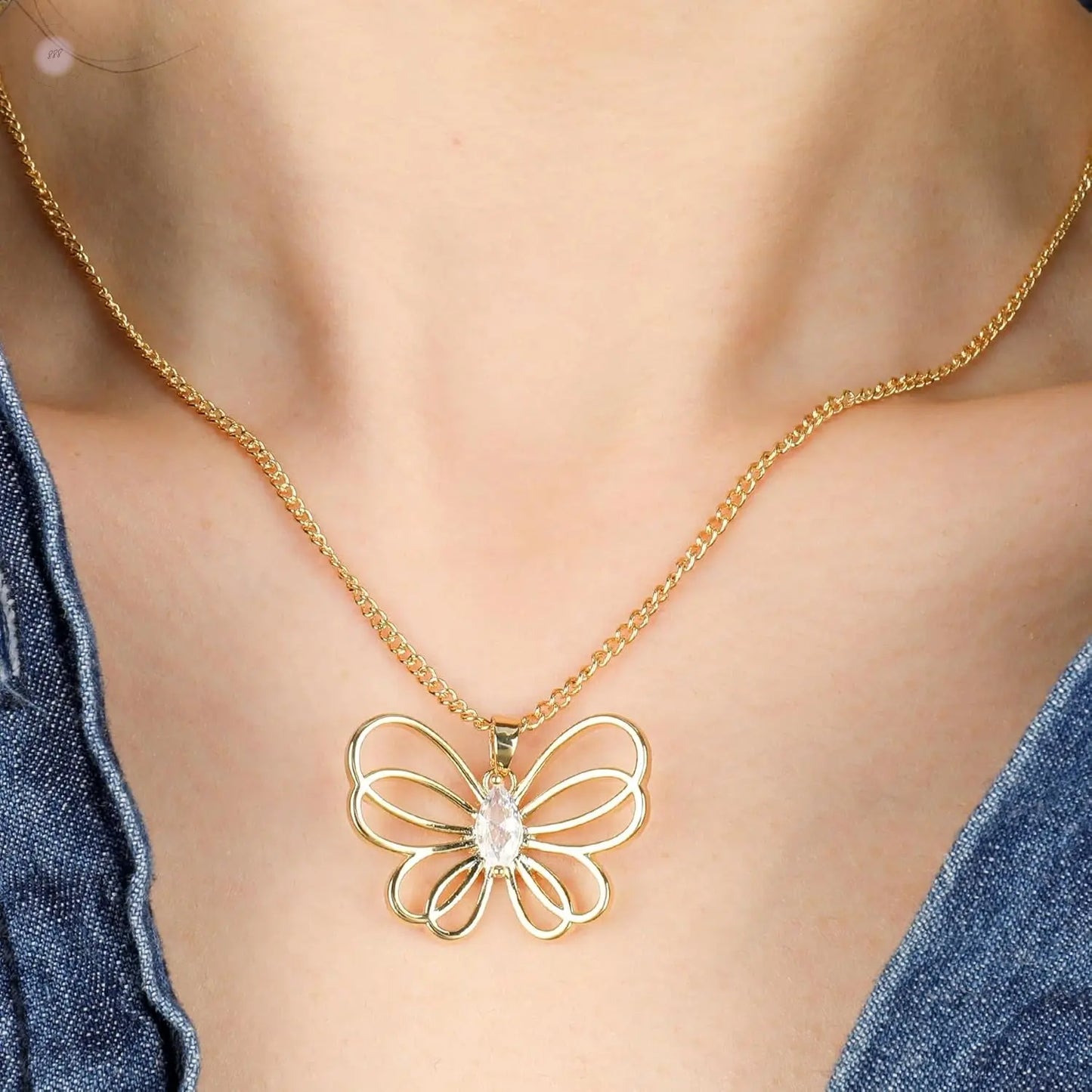 Gold Butterfly Pendant Necklace for Women 14K Gold Plated Hollow Butterfly Choker Necklace Adjustable Chain Elegant Insect Fairy Butterfly Statement Necklace Party Trendy Summer Jewelry Gift for Women